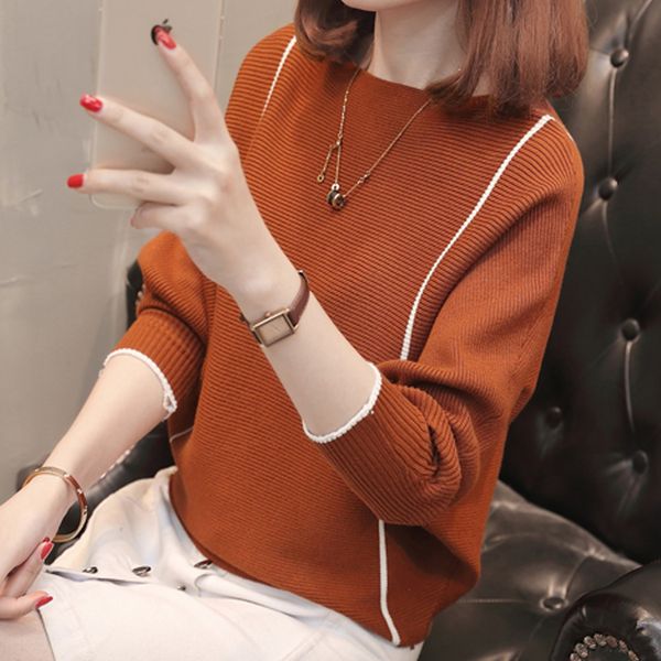 

2019 batwing sleeve loose autumn women pullover sweater knit fashion female pull new arrival striped pullovers sweaters, White;black