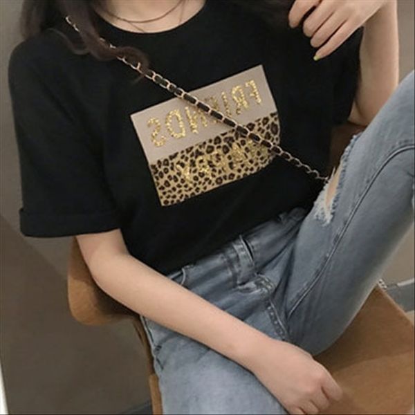 

2020 summer clothing clothes gilding letters loose slim western short-sleeved t-shirt women's base shirt, White
