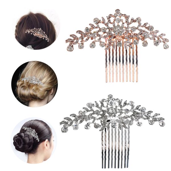 

1pc fashion women crystal rhinestone hair comb ladies shiny romantic handmade headpiece wedding bridal hair ornaments, Golden;white