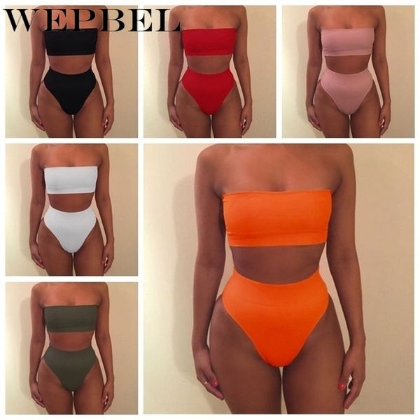 

wepbel women's fashion new summer women solid color tube split two-piece swimsuit beach swimwear, White;black