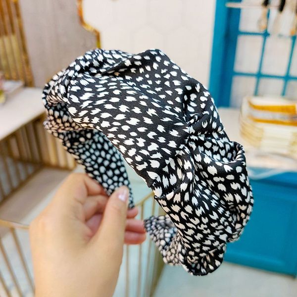 

vintage leopard print hair hoop women elegant pleated wrinkled elastic bandana 63hc, Slivery;white