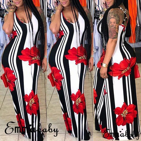 

summer women dresses boho casual long plus size ladies evening party beach bandage printed maxi dress female vestidos designer clothes, Black;gray