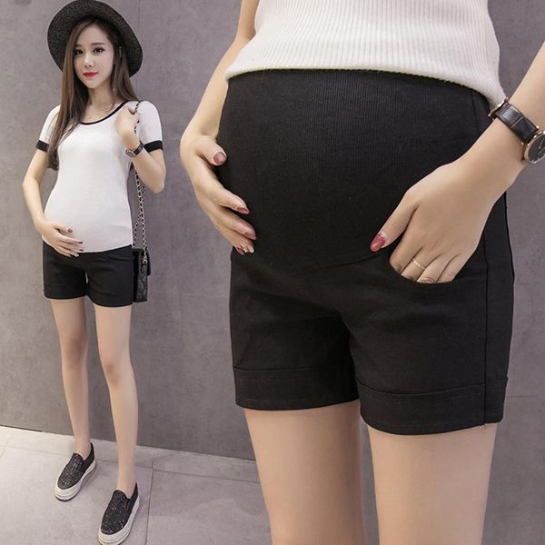 

women shorts casual solid color shorts for pregnant woman support abdomen, White