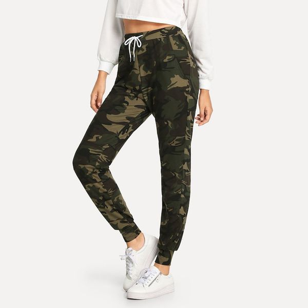 

sport leggings women yoga pants workout fitness camouflage printed pocket drawstring casual sports fitness leggings mujer, White;red