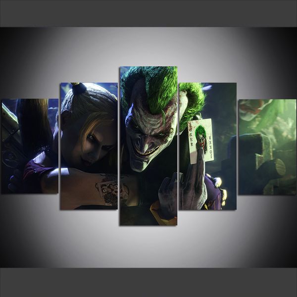 

5 piece large size canvas wall art pictures creative joker and harley quinn arkham art print oil painting for living room