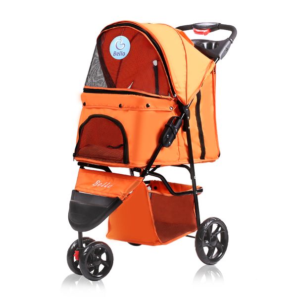 

lk670 portable 3 eva wheel+quality cotton mat +oxford pet stroller one button foldable cat dog teddy carrier 15kg bearing