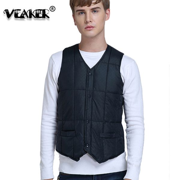 

2018 winter mens winter duck down vests casual sleeveless jackets men ultra light down coat vest slim waistcoat outwear vest 3xl, Black;white