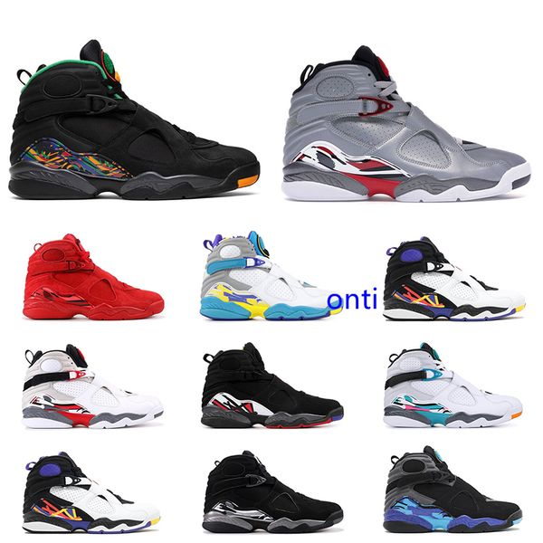 

new 8s mens basketball shoes 8 valentines day white aqua three peat chrome tinker south beach mens athletic sports sneakers sale, Black