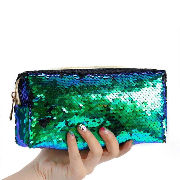 

new shining pu sequin large pencil case stationery storage pen organizer bag school office supply escolar cosmetic holder for gift