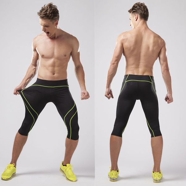 

3/4 compression running tights 2017 mens basketball leggings running tights quick-dry fitness gym training pants soccer trousers, Black;blue
