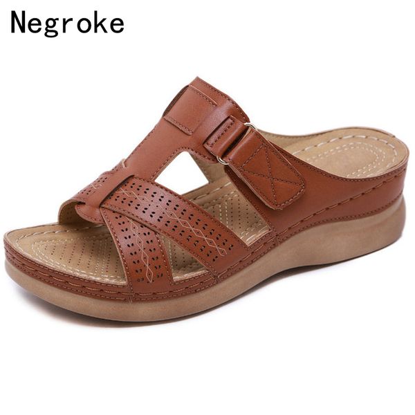

slippers women's fashion casual hollow out women high heels wedges platforms shoes flip flops plus size 43, Black
