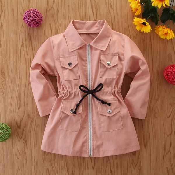 

turn-down collar children's coat 2019 autumn baby girl clothes pure pink lovely kids trench coat for toddler girl 2-7 years d30, Blue;gray