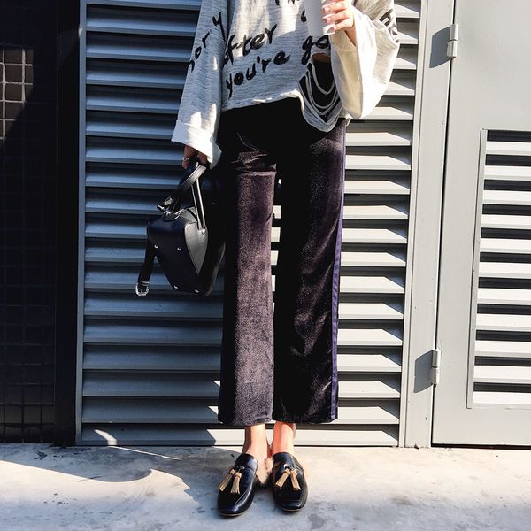 

spring 2018 high waisted ladies wide leg pants split loose trousers women 2018 casual side stripe palazzo pants, Black;white