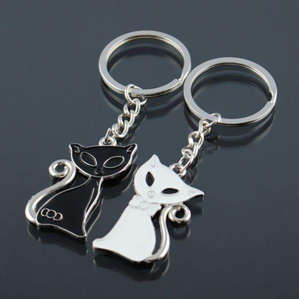 

2019 cute couple cat keychain for lovers alloy fashion enamel jewelry ring for bag ornament accessories