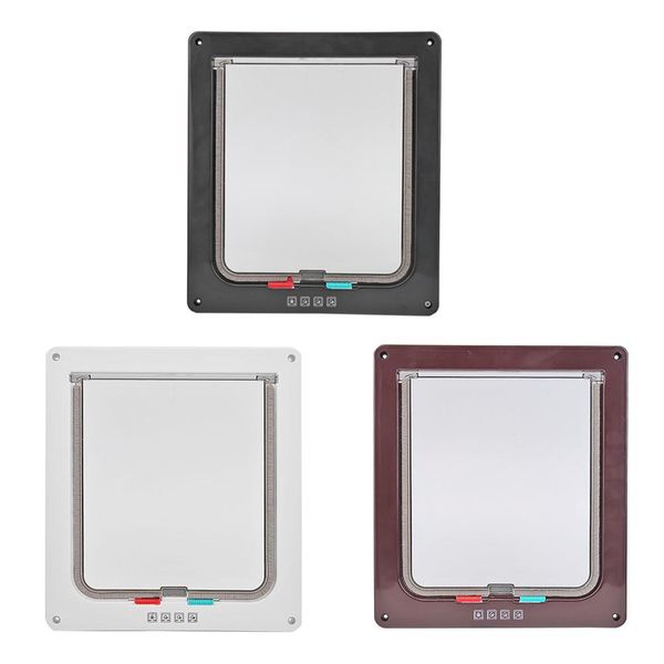 

4 way lockable dog cat flap door kitten puppy pets plastic security gate interactive door for household cat dog supplies