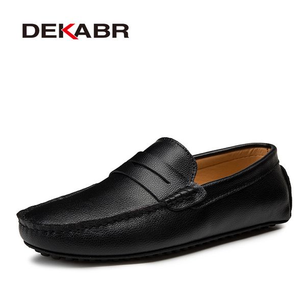 

dekabr big size 38~49 loafers real fashion boat brand men casual leather male flat shoes y200106, Black