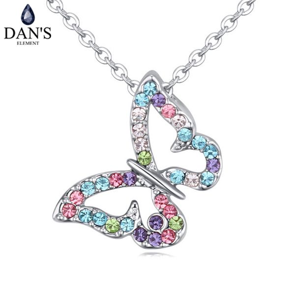 

dan's 4 colors real austrian crystals butterfly pendant necklace for women fashion necklace new sale #115610, Silver