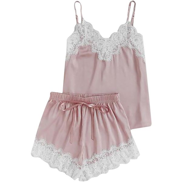 

2019 women 5 color for summer shorts sets sleepwear solid pajama cami + shorts pajamas strap lace pajama set, Blue;gray