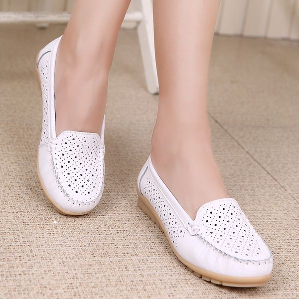 

2020 spring autumn women flats shoes flat casual shoes women genuine leather cutout breathable loafers slip on, Black