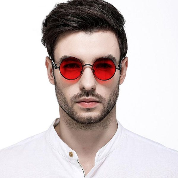 

brand smpunk sunglasses women rose gold pink mirror spring legs round sun glasses for men shades goggles color lens red blue, White;black