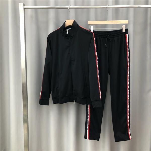 

19aw luxurious brand design mc ribbon tracksuit jacket and trousers sets streetwear sweatshirts outdoor long pants and coat, Gray;blue