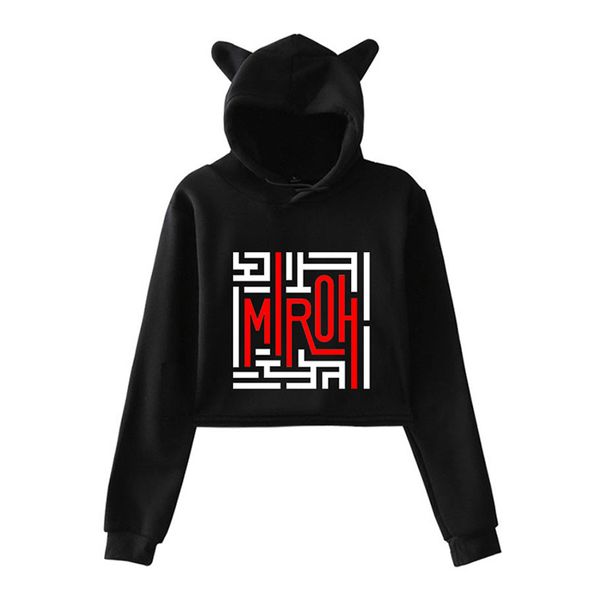 

stray kids kpop cat cropped hoodies women fashion long sleeve hooded pullover crop female harajuku streetwear k pop clothes, Black