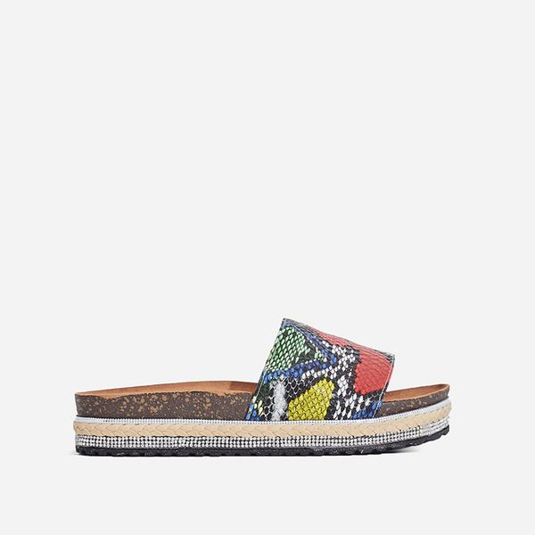 

оптовые эспадрильи тапочки змеиный принт искусственная кожа летние плоские сандалии, Black