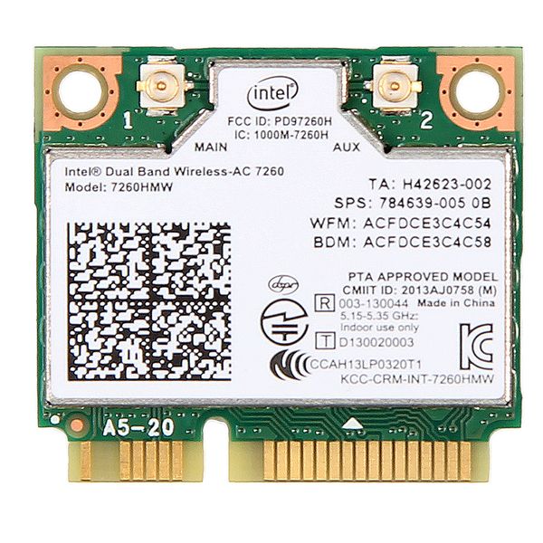 

двухдиапазонный беспроводной-ac 7260 intel 7260hmw 7260ac 2.4 g / 5ghz 802.11 ac mini pci-e 2x2 wifi card wi-fi + bluetooth 4.0 wlan адаптер