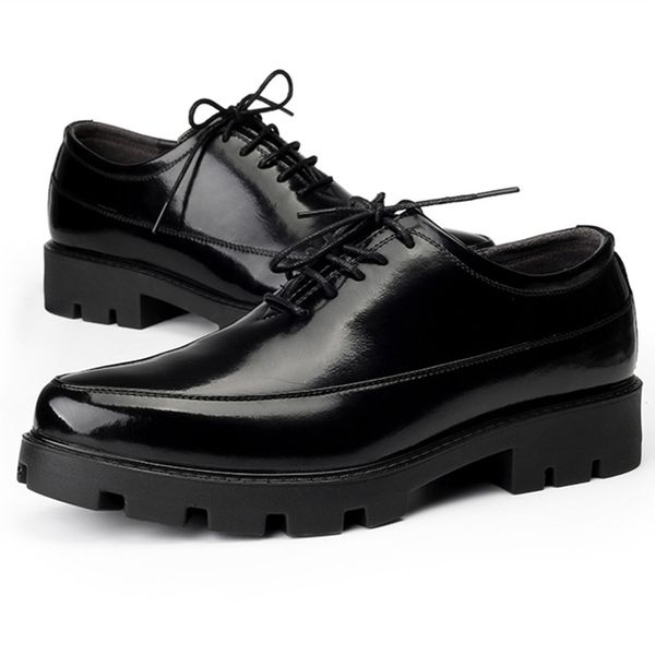 

spring autumn 8cm sole men casual leather shoes lace-up pointed toe brogue shoes male flats business dress shoes oxford w5, Black