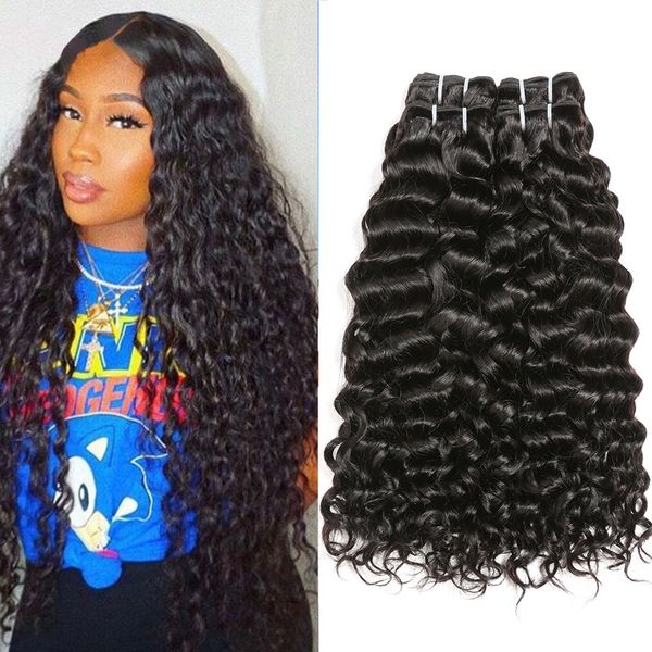 Long Water Wave Human Hair Bundles Peruvian Hair Bundles Big Curly
