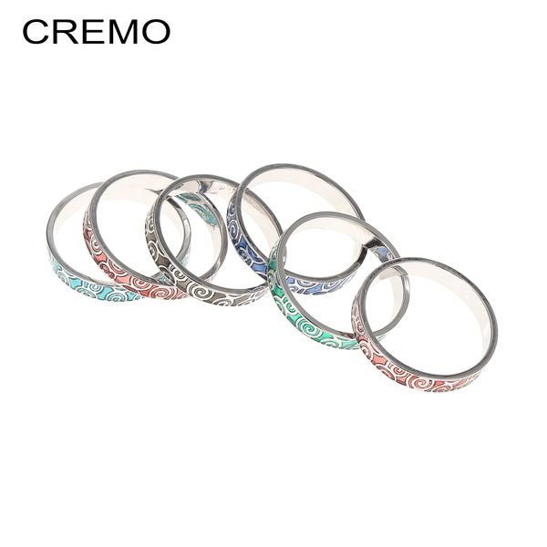

cremo argent circle enamel band red/green/cyan/blue/black silver ring fashion leaf pattern statement finger wedding jewelry, Golden;silver