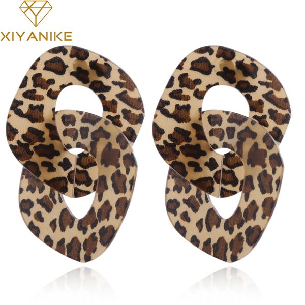 

xiyanike geometric charm leopard grain acrylic dangle big earrings women fashion jewelry statement earrings party wholesale e411, Silver