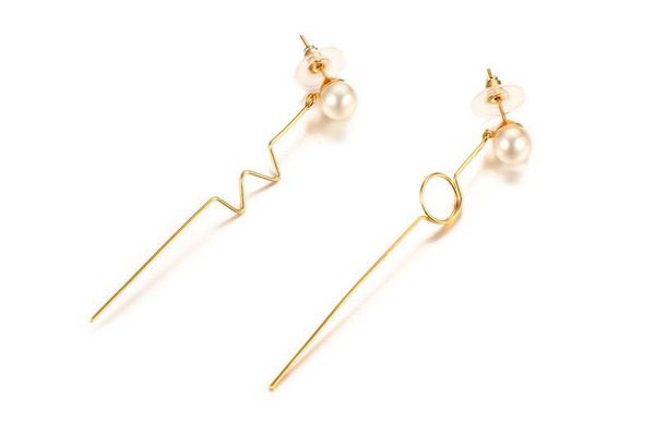 

gold color fashion simple lady's gemstone pearl tassel earrings stainless steel earring jewelry gift for women lady j048, Golden;silver
