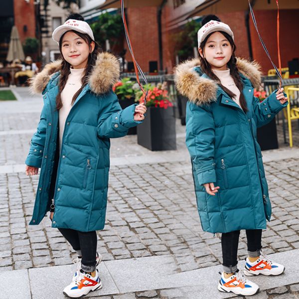 

winter fashion girl's down jackets baby girls duck down coats thickening feather natural fur warm outerwear for cold winter, Blue;gray