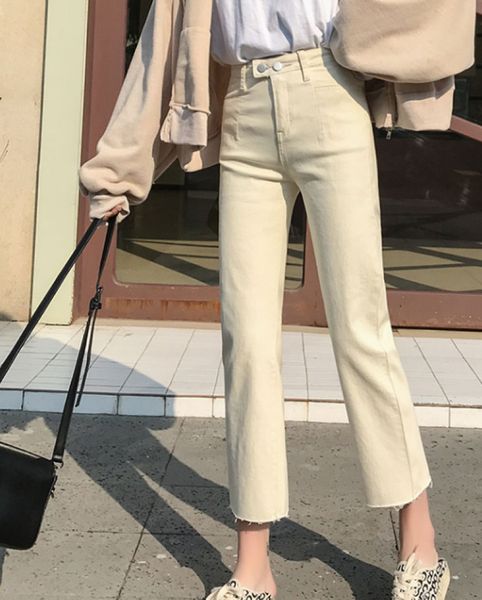 

абрикос прямые джинсы женщины слегка расклешенные брюки, Blue