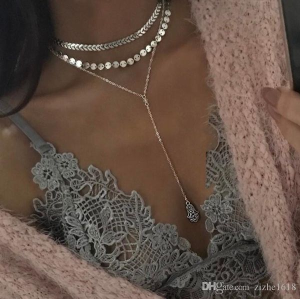 

necklace pendant 3 piece set domino style silver gold palm beach chain summer woman girl gift fashion wholesale jewelry
