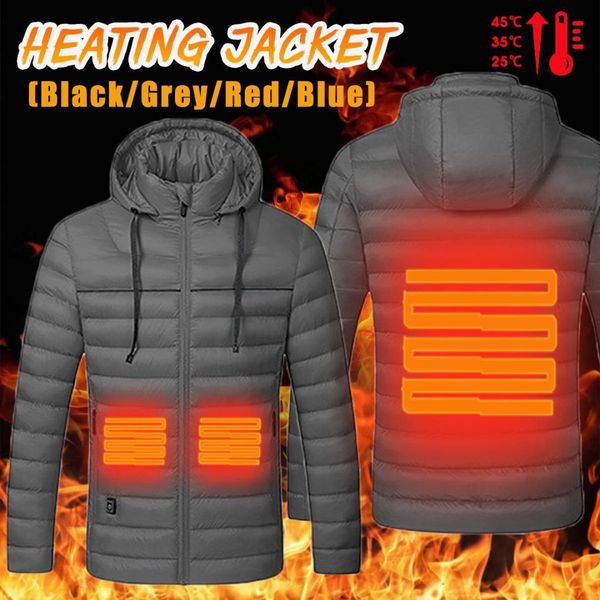 

hiking heating jacket men women hooded down jacket usb carbon fiber heating pad long sleeves coat winter thermal clothing, Blue;black