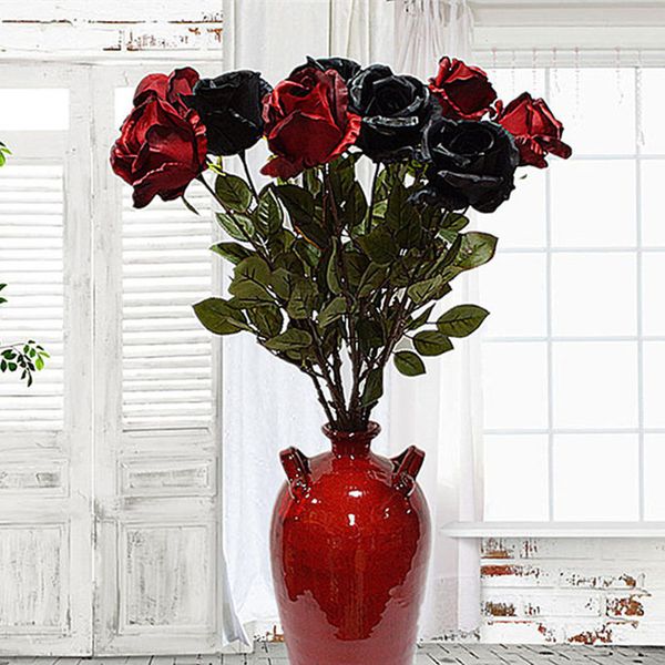

big australia rose branch artificial flowers black roses silk fake flowers for home l decor diy wedding fall decorations