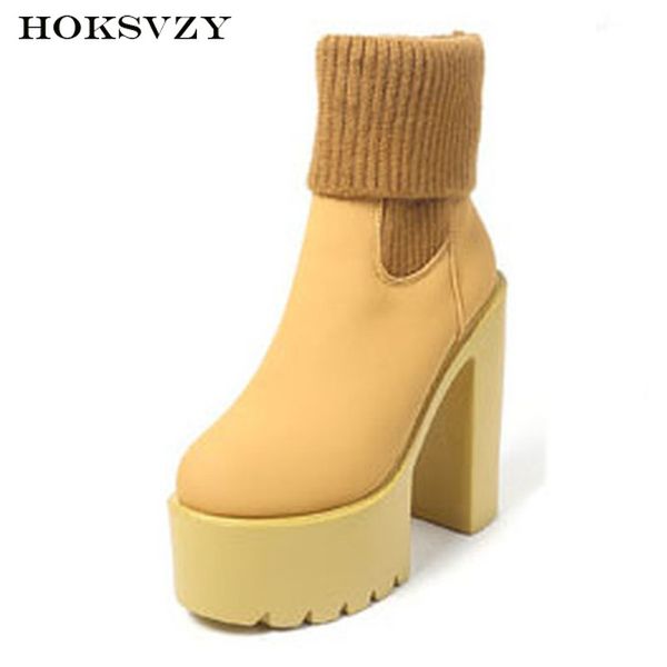 

12.5cm winter hate high boots women's waterproof platform heel boots platform women mid calf sock -1888-12, Black