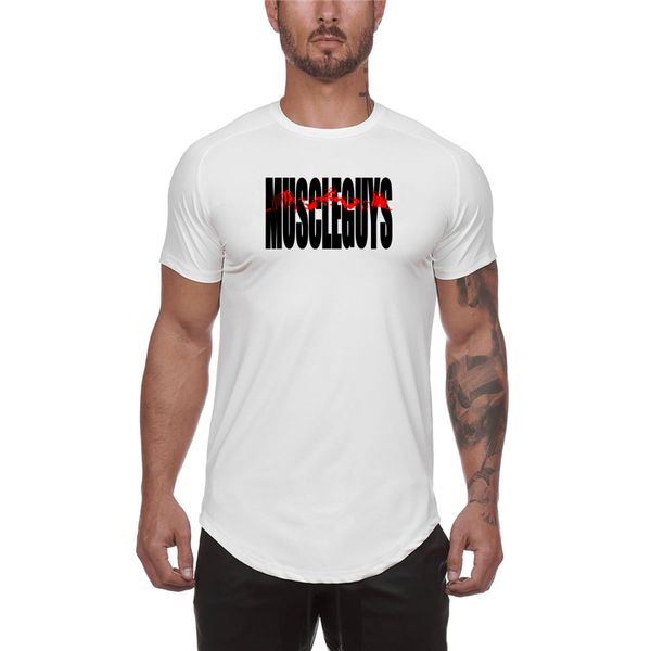 

muscleguys t-shirt men 2020 summer short sleeve solid color o-neck t shirt men brand gym clothing fashion fitness mesh tee, White;black