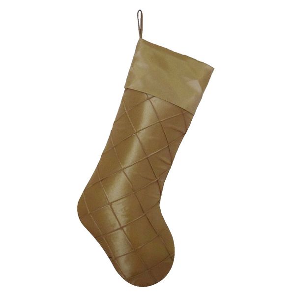 

100% polyester faux silk cuff diamond pintuck body gold christmas stocking