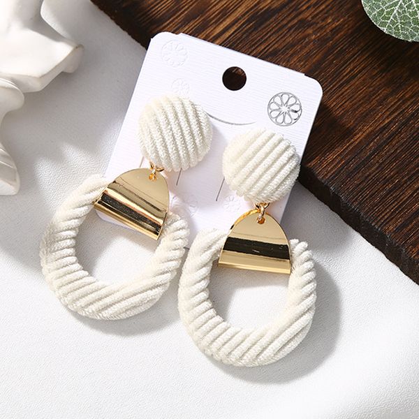 

stripe velvet women girls retro style fashion earrings drop pendant alloy ear studs loop, Silver