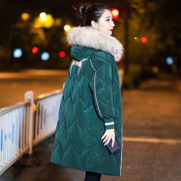 

down jacket women 2019 winter ultra light duck down warm letter female coat female stripe outwear villus, Black