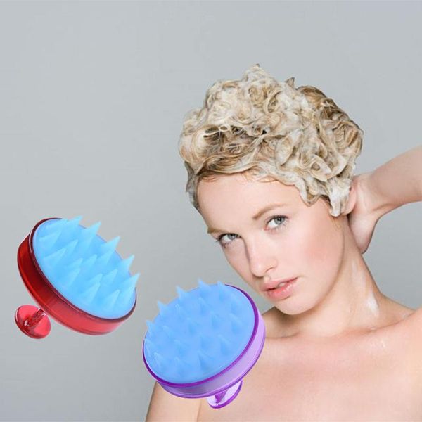 

1 pcs spa slimming massage brush silicone head body shampoo scalp massage brush comb hair washing comb shower bath props, Silver