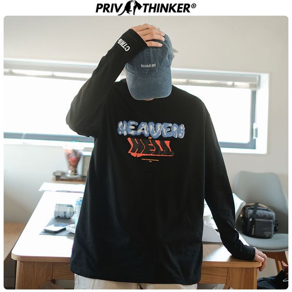 

men's street-style printed t shirts men 2019 o-neck cotton t-shirt male korean long sleeve harajuku tshirts clothes, White;black