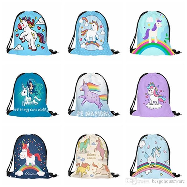 

outdoor travel unicorn drawstring bag students cartoon unicorn backpacks 20 styles 3d digital printed beach bags large backpacks bh0830 tqq