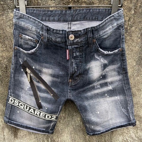

new arrival luxury applique rock d2 brand designer men denim short jeans embroidery pants fashion trousers italy size 44-54, Blue