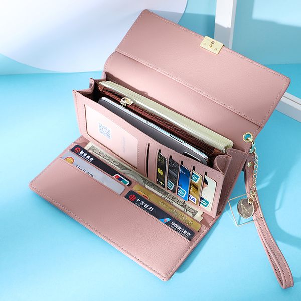 

новый женский кошелек браслет телефон кошелек сцепления кожаные женские кошельки бренд-дизайн дамы кошельки держатели карты корейский стиль, Red;black