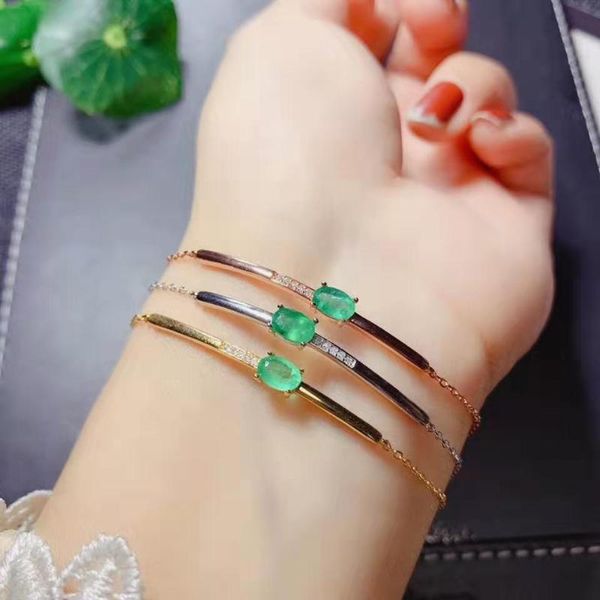 

natural emerald bracelet fashionable gem quality 925 silver 4x6mm, Golden;silver
