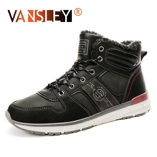 

new men winter snow boots leather shoes thick plush warm male ankle boots men rome outdoor waterproof non-slip sneakers, Black